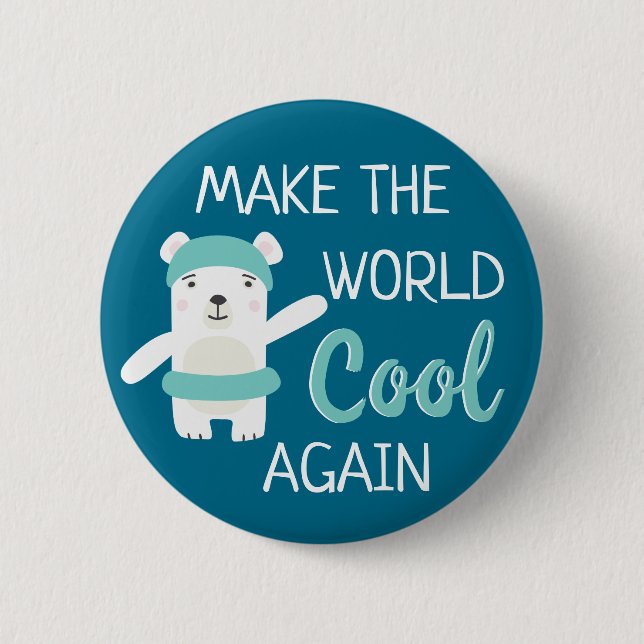 Eisbär mit Schwimmring stoppt die globale Erwärmun Button (Vorderseite)