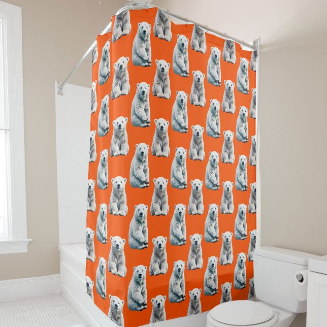 Eisbär-Musterdesign auf Orange Duschvorhang (Von Creator hochgeladen)