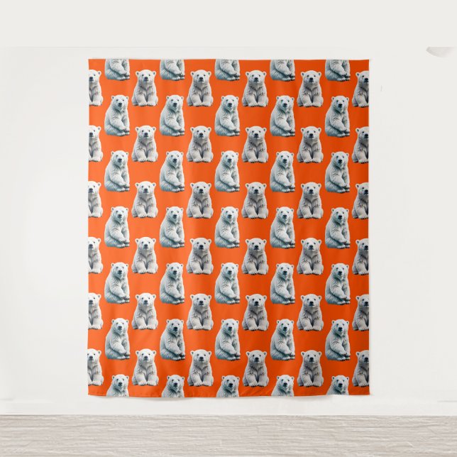 Eisbär-Musterdesign auf Orange Wandteppich (Vorderseite)