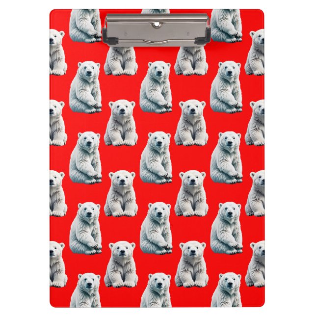 Eisbär-Musterdesign auf Rot  Klemmbrett (Vorderseite)