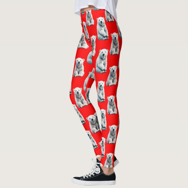 Eisbär-Musterdesign auf Rot  Leggings (Von Creator hochgeladen)