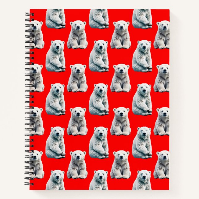 Eisbär-Musterdesign auf Rot Notizbuch (Vorderseite)