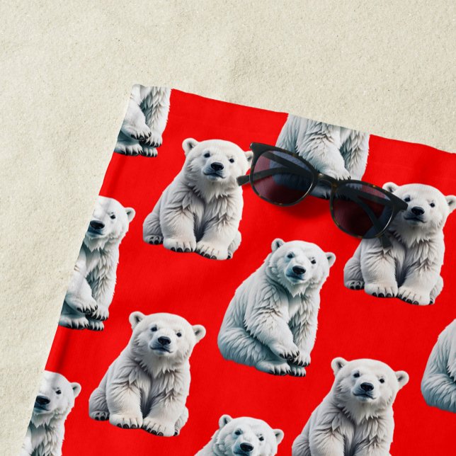 Eisbär-Musterdesign auf Rot  Strandtuch (Von Creator hochgeladen)