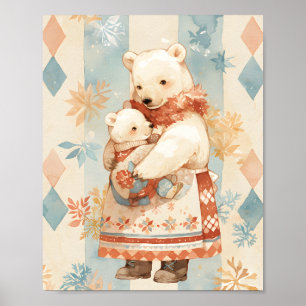 Eisbär-Mutter und -Junges Winterkleidung Kinderzim Poster