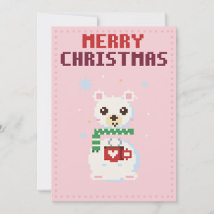 Eisbär Pink Pixel Art Weihnachtskarte Feiertagskarte