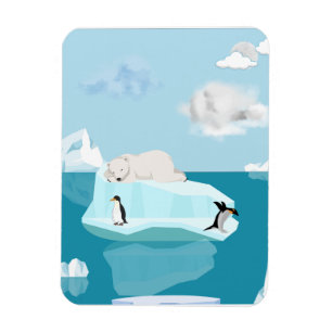 Eisbär schlafend und Pinguine auf einem Fotomagnet Magnet