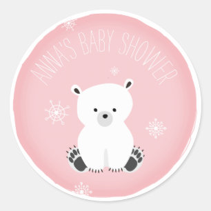 Eisbär-Schneeflocke-Rosa-Mädchen-Babyparty Runder Aufkleber