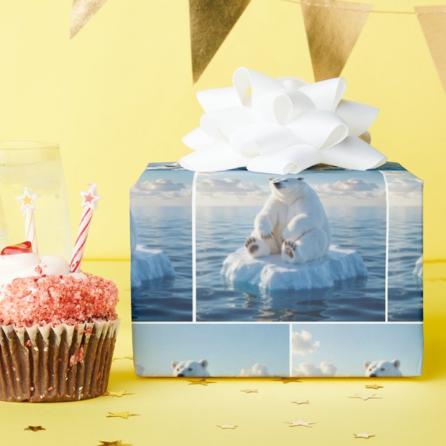 Eisbär schwebt auf einer Eisscholle Geschenkpapier (Geburtstagsparty)