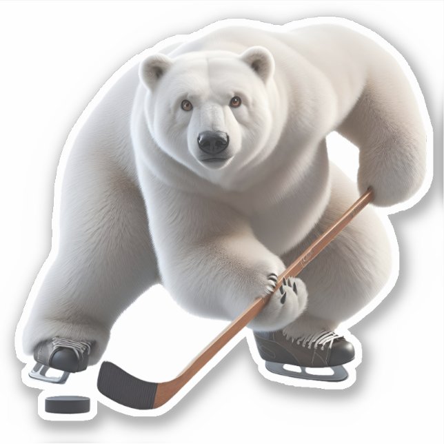 Eisbär spielt Hockey Aufkleber (Vorderseite)