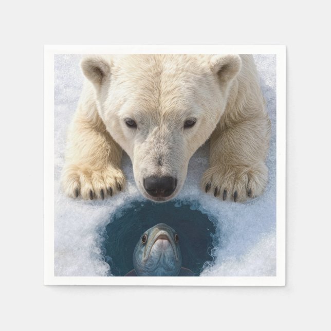 Eisbär starrt auf einen Fisch Serviette (Vorderseite)