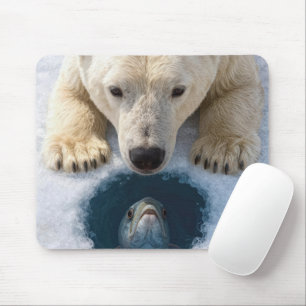 Eisbär starrt auf Fisch Mousepad