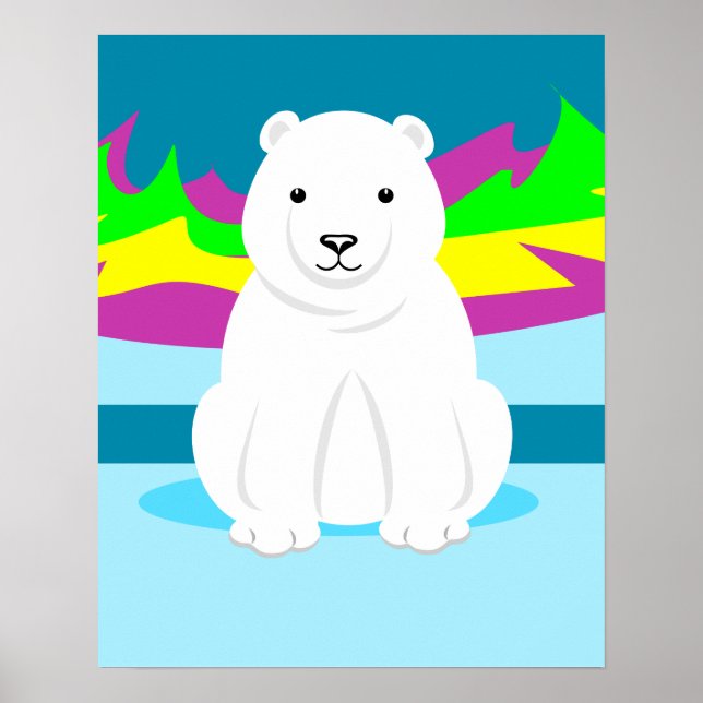 Eisbär und Aurora Borealis Poster (Vorne)