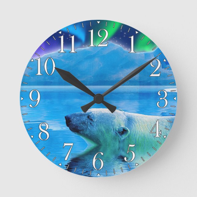 Eisbär und Aurora Kunstmuseum Monte San Giorgio Runde Wanduhr (Vorderseite)