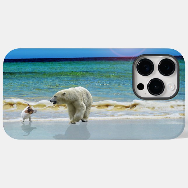 Eisbär und Jack Russel am Strand, Case-Mate iPhone 14 Pro Max Hülle (Rückseite (Horizontal))