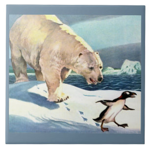Eisbär und Pinguin der 40er Jahre Fliese