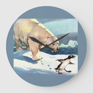 Eisbär und Pinguin der 40er Jahre Große Wanduhr