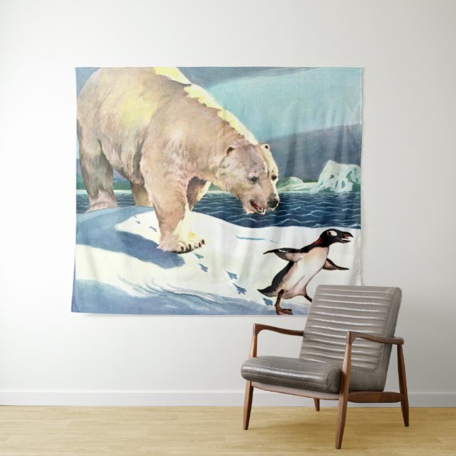Eisbär- und Pinguindruck der 40er Jahre Wandteppich (Beispiel (Horizontal))