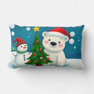 Eisbär und Schneemann feiern Weihnachten Lendenkissen
