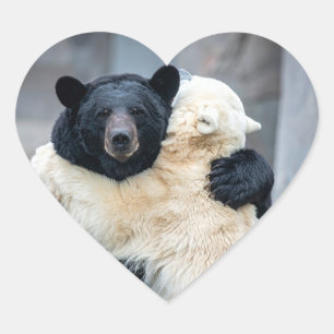 Eisbär und Schwarzbär Herz-Aufkleber