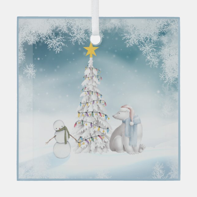 Eisbär und Snowman Glass Weihnachtsschmuck (Vorderseite)