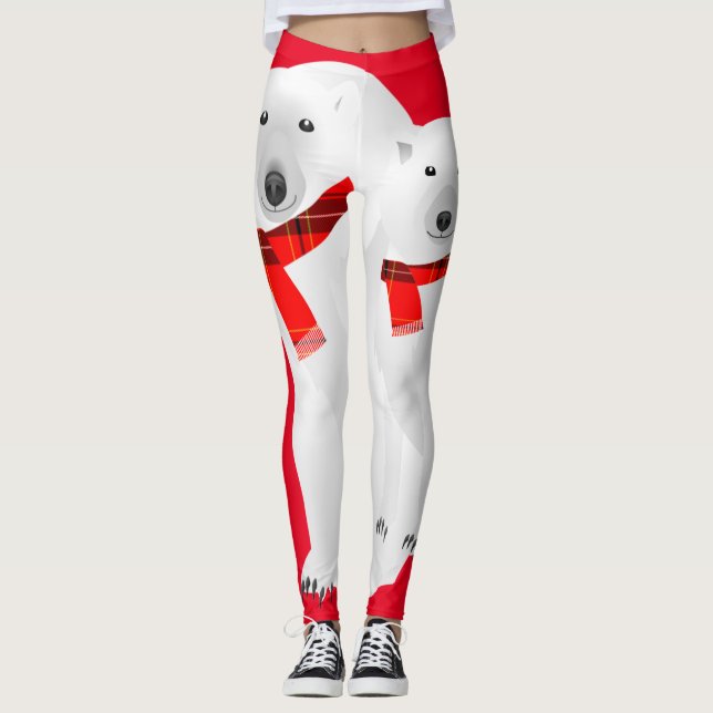 Eisbär und Weißer Wolf Karierter Scarf Leggings (Vorderseite)