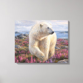 Eisbär unter Wildblumen Arktische Tundra Leinwanddruck
