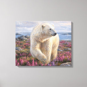 Eisbär unter Wildblumen Arktische Tundra Leinwanddruck