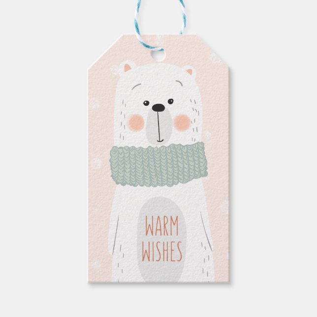 Eisbär - Warme Wünsche - Niedlicher Weihnachtsgesc Geschenkanhänger (Vorderseite)