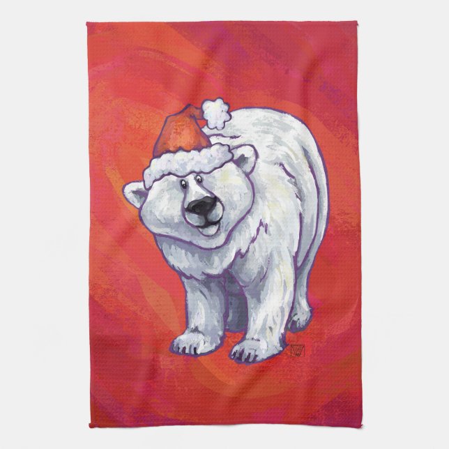 Eisbär-Weihnachten auf Rot Küchentuch (Vertikal)