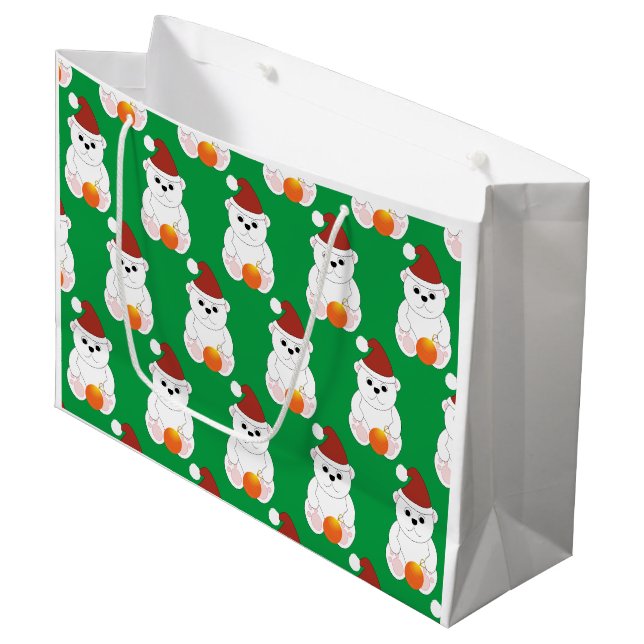 Eisbär Weihnachten Weihnachtsmannmütze niedliches  Große Geschenktüte (Vorderseite Schrägansicht)