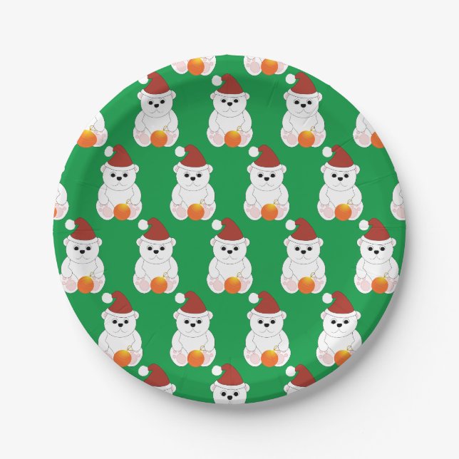 Eisbär Weihnachten Weihnachtsmannmütze niedliches  Pappteller (Vorderseite)