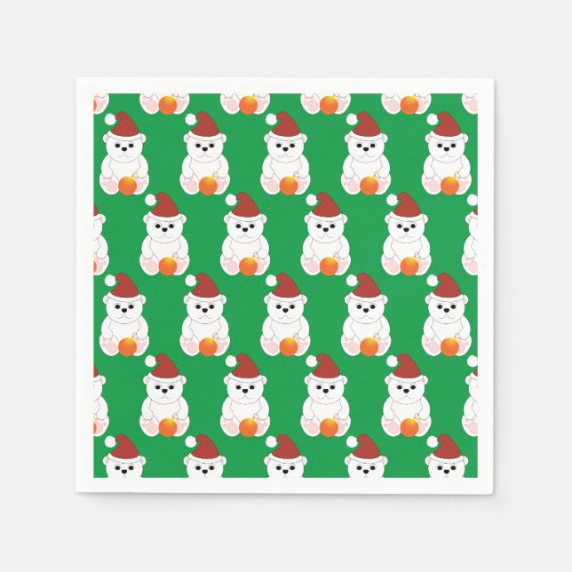 Eisbär Weihnachten Weihnachtsmannmütze niedliches  Serviette (Vorderseite)