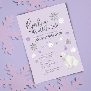 Eisbär Winter Lila Schneeflocke Baby Shower Einladung