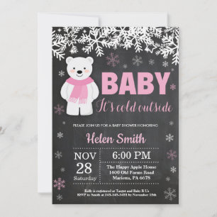 Eisbär Winter Mädchen Baby Shower Schiefertafel Einladung