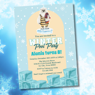 Eisbär-Winterpoolparty Kindergeburtstagsfeier Einladung