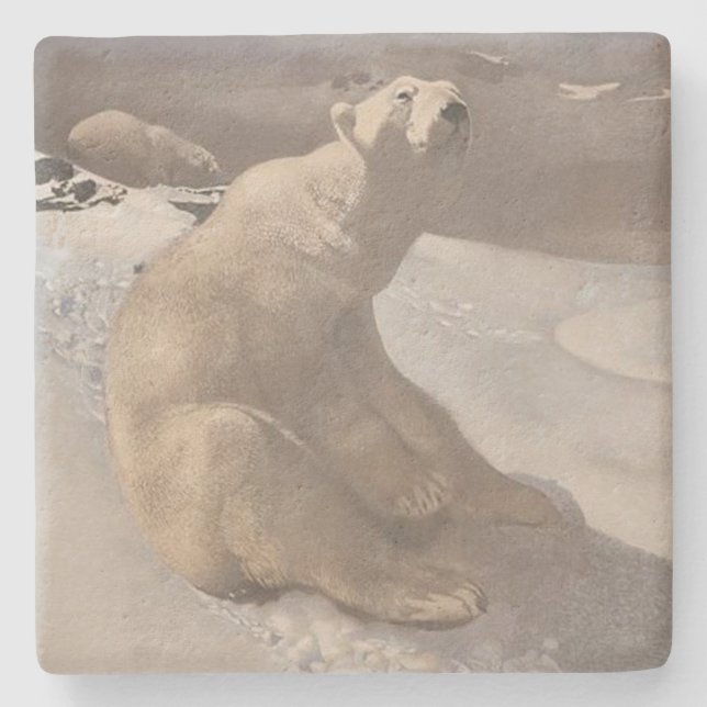Eisbär Winterschnee Vintage Abbildung grau Steinuntersetzer (Vorderseite)