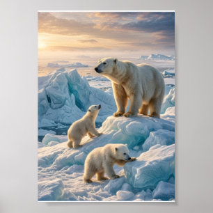 Eisbären Arktis Schnee Eis Landschaft Fleece-Decke Poster