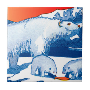 Eisbären in Blau und Rot Fliese