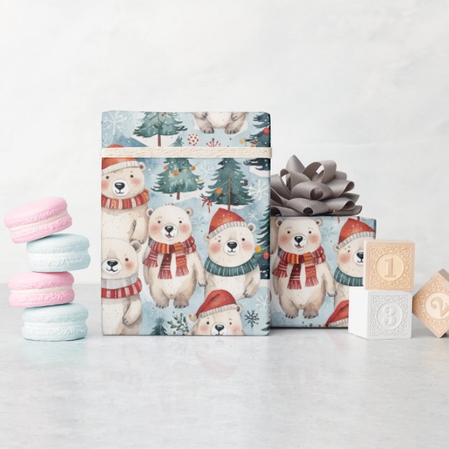 Eisbären mit Hüten und Schals Geschenkpapier (Babyparty)