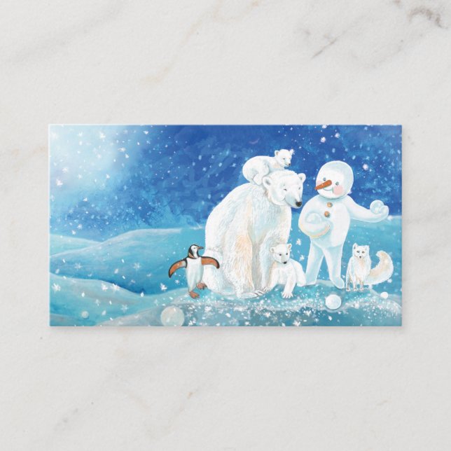 Eisbären, Polar Fox, Kaiserpinguin und Snowman Begleitkarte (Vorderseite)