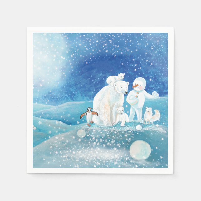 Eisbären, Polar Fox, Kaiserpinguin und Snowman Serviette (Vorderseite)