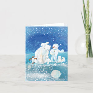 Eisbären, Polarfüchse, Kaiserpinguine & Schneemann Feiertagskarte