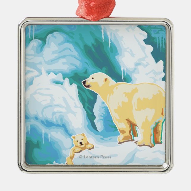 Eisbären u. CUB - Katmai, Alaska Silbernes Ornament (Vorne)