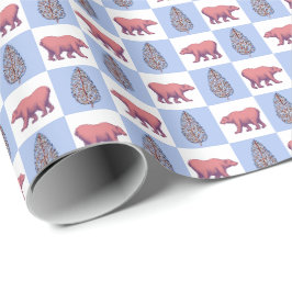 Eisbären und Blockdruck-Topiari-Wrap-Papier Geschenkpapier