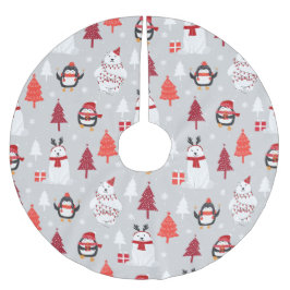 Eisbären und Pinguine Polyester Weihnachtsbaumdecke