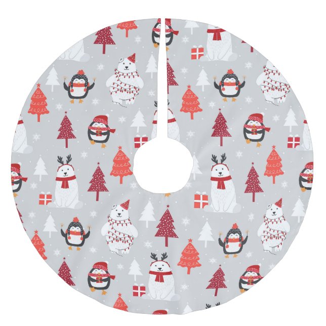 Eisbären und Pinguine Polyester Weihnachtsbaumdecke (Vorderseite)