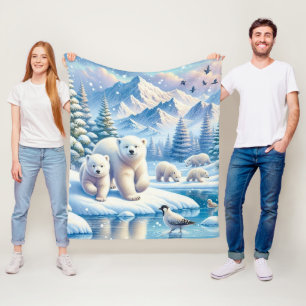 Eisbären und schneebedeckte Winterbilder Fleecedecke