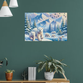 Eisbären und schneebedeckte Winterbilder Poster