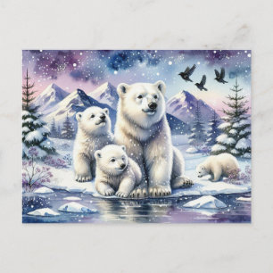Eisbären und schneebedeckte Winterbilder Postkarte