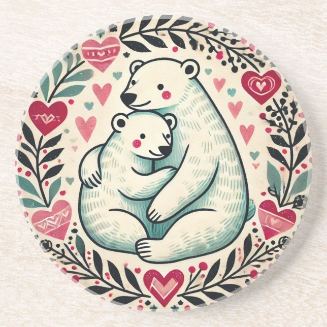 Eisbären Valentinstag-Bär Getränkeuntersetzer (Vorne)